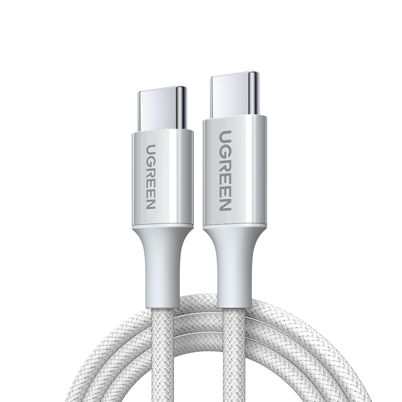 Cáp dữ liệu USB-C (35218) truyền dữ liệu giữa máy tính và điện thoại dài 1m màu trắng 5 lõi đ/k lõi 0,4-0,7mm, bọc nhựa PVC vải bện có đầu nối sẵn