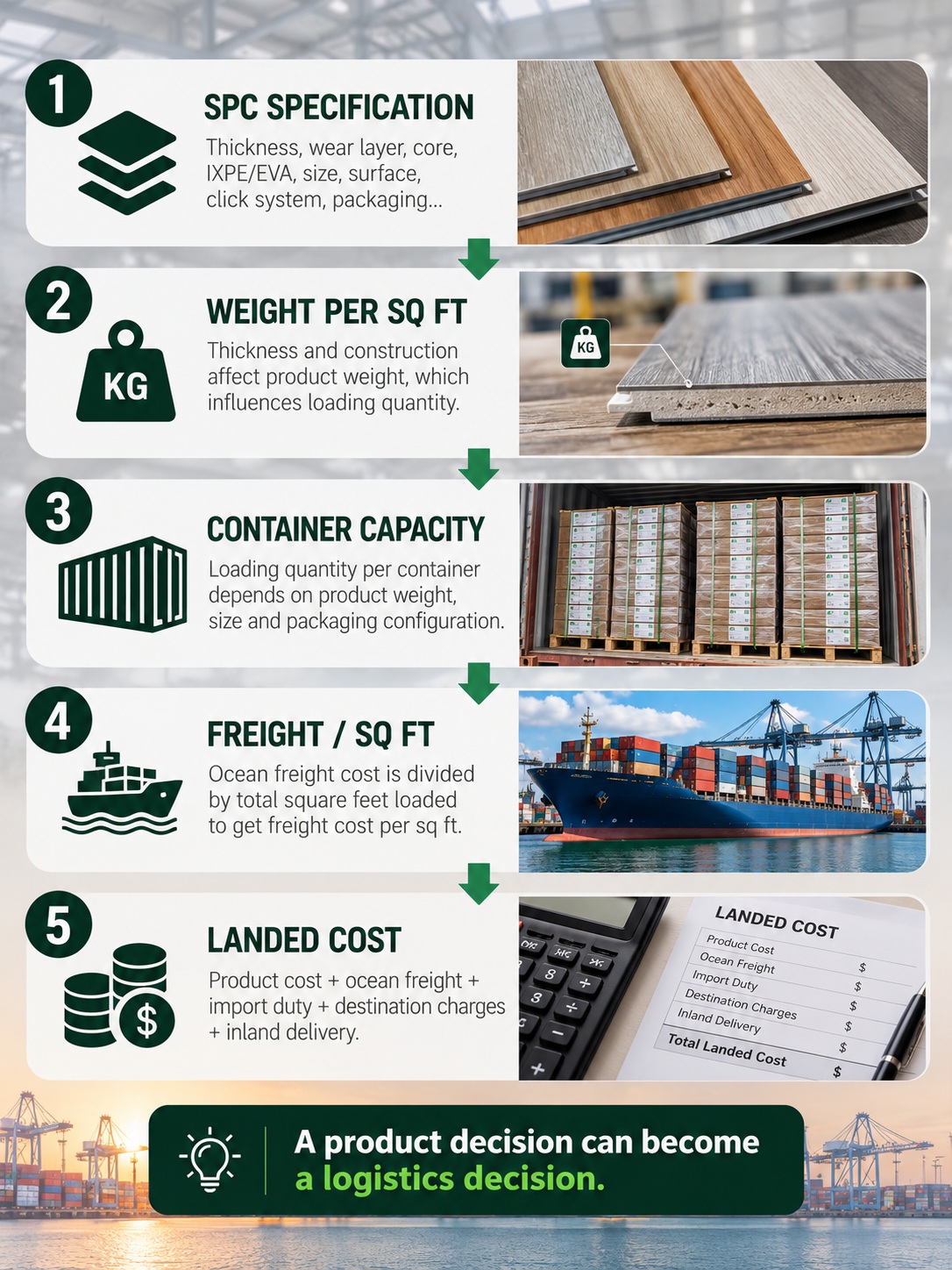 SPC flooring container loading and landed cost
