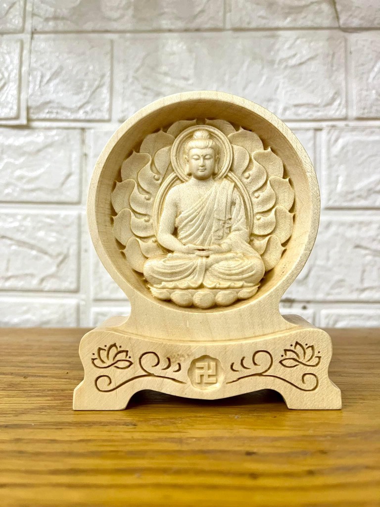 Tượng Phật Thích Ca để bàn, cao 12cm, gỗ Maple