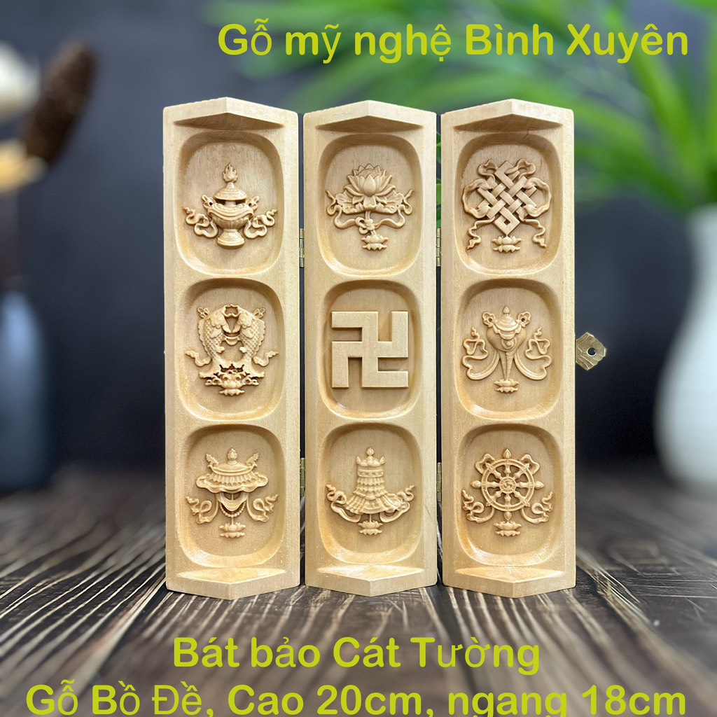 BỘ TƯỢNG BÁT BẢO CÁT TƯỜNG, CAO 20CM, GỖ BỒ ĐỀ