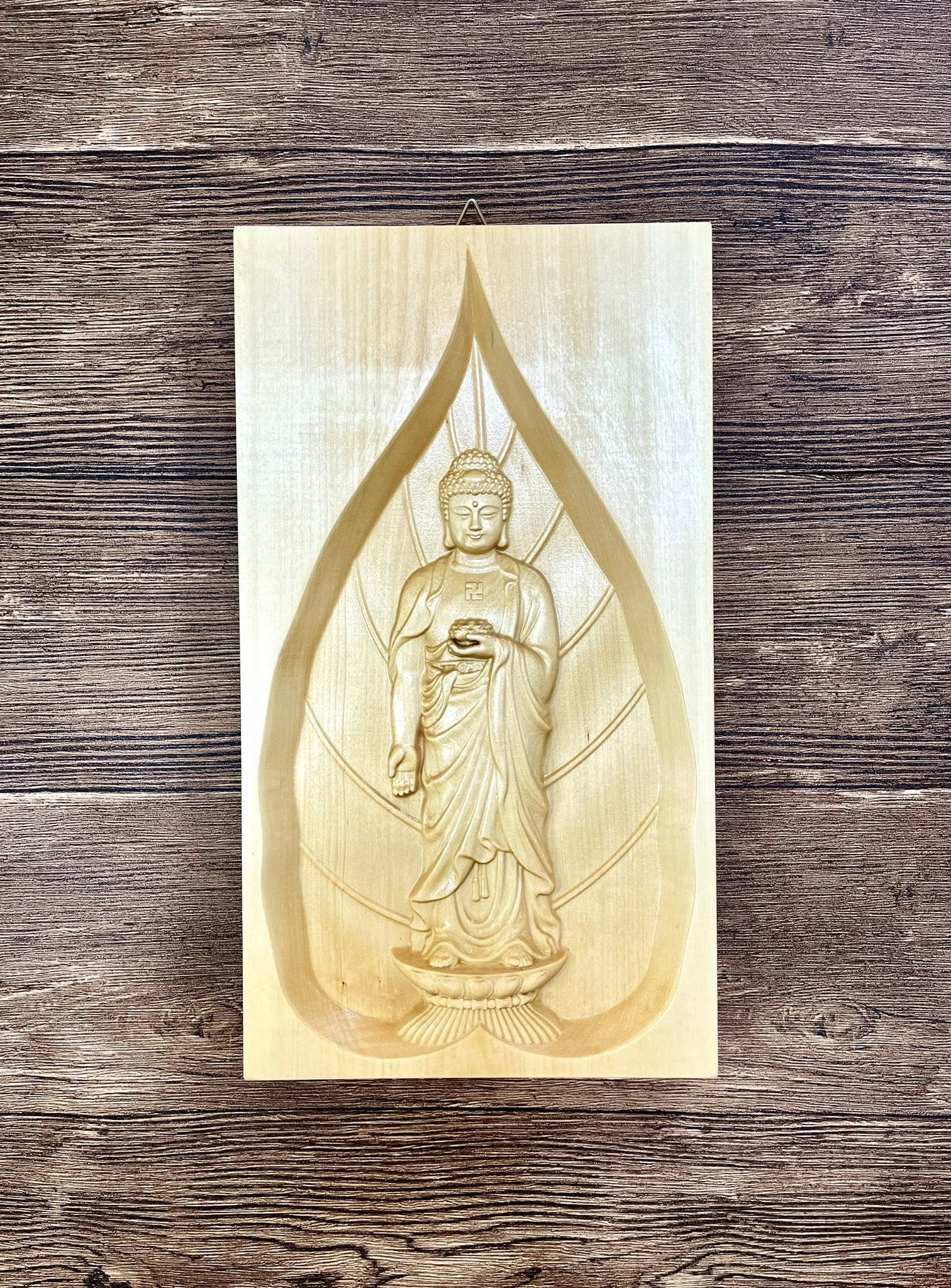 Tranh Phật A Di Đà 25 x 45cm, gỗ bồ đề