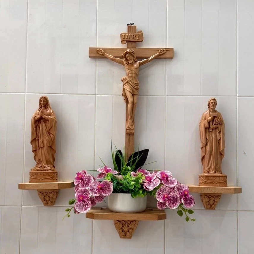 BỘ TƯỢNG THỜ CAO 30CM, MẸ LỘ ĐỨC, KỆ HOA NHO