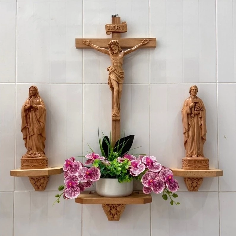 BỘ TƯỢNG THỜ CAO 30CM, MẸ LỘ ĐỨC, KỆ HOA NHO