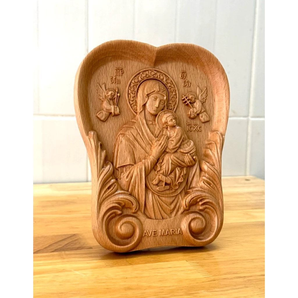 PHÙ ĐIÊU HÌNH TIM ĐỨC MẸ HẰNG CỨU GIÚP (Our Lady of Perpetual Help), GỖ BEECH