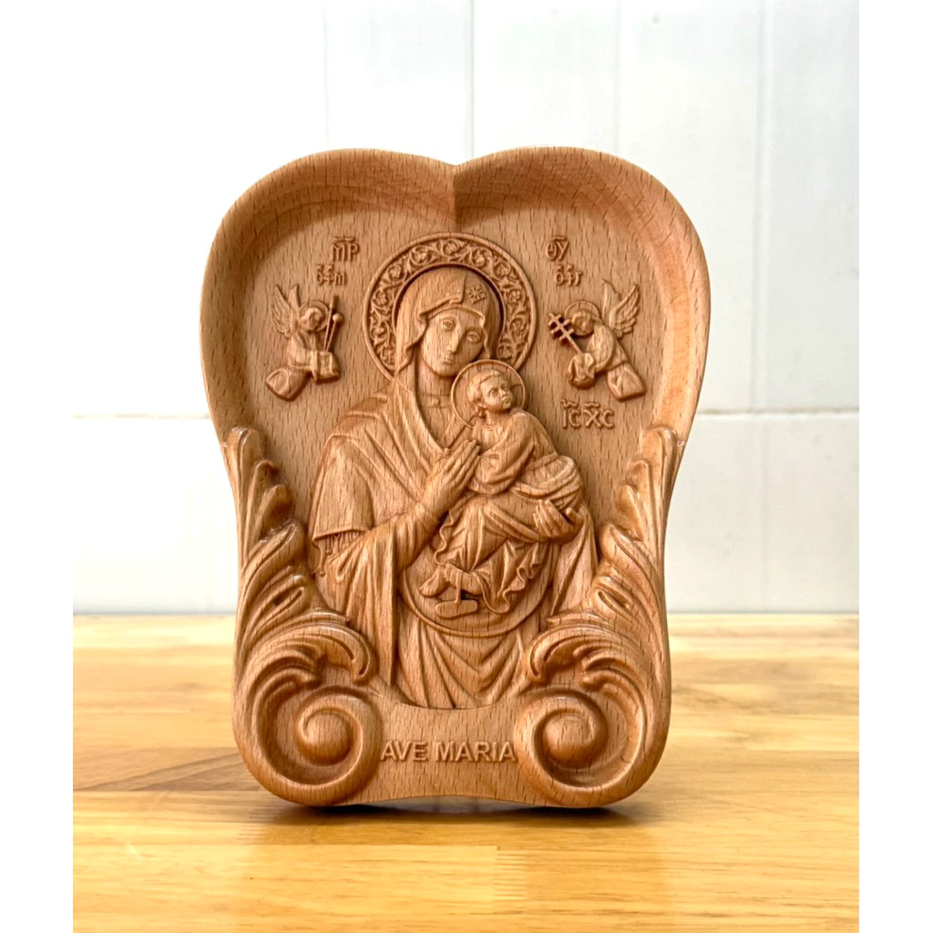 PHÙ ĐIÊU HÌNH TIM ĐỨC MẸ HẰNG CỨU GIÚP (Our Lady of Perpetual Help), GỖ BEECH