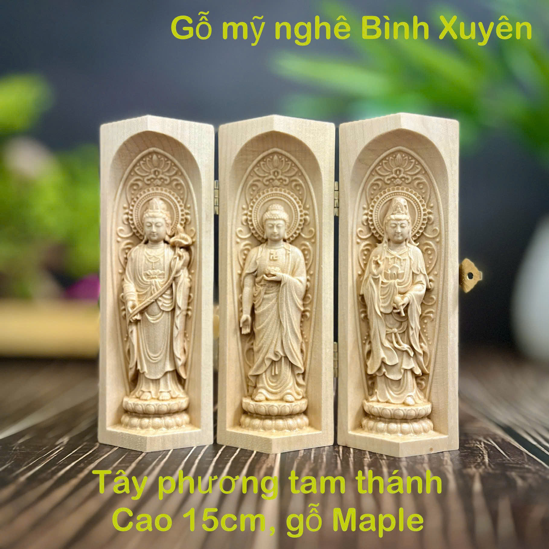 BỘ TƯỢNG TÂY PHƯƠNG TAM THÁNH CAO 15CM, GỖ MAPLE