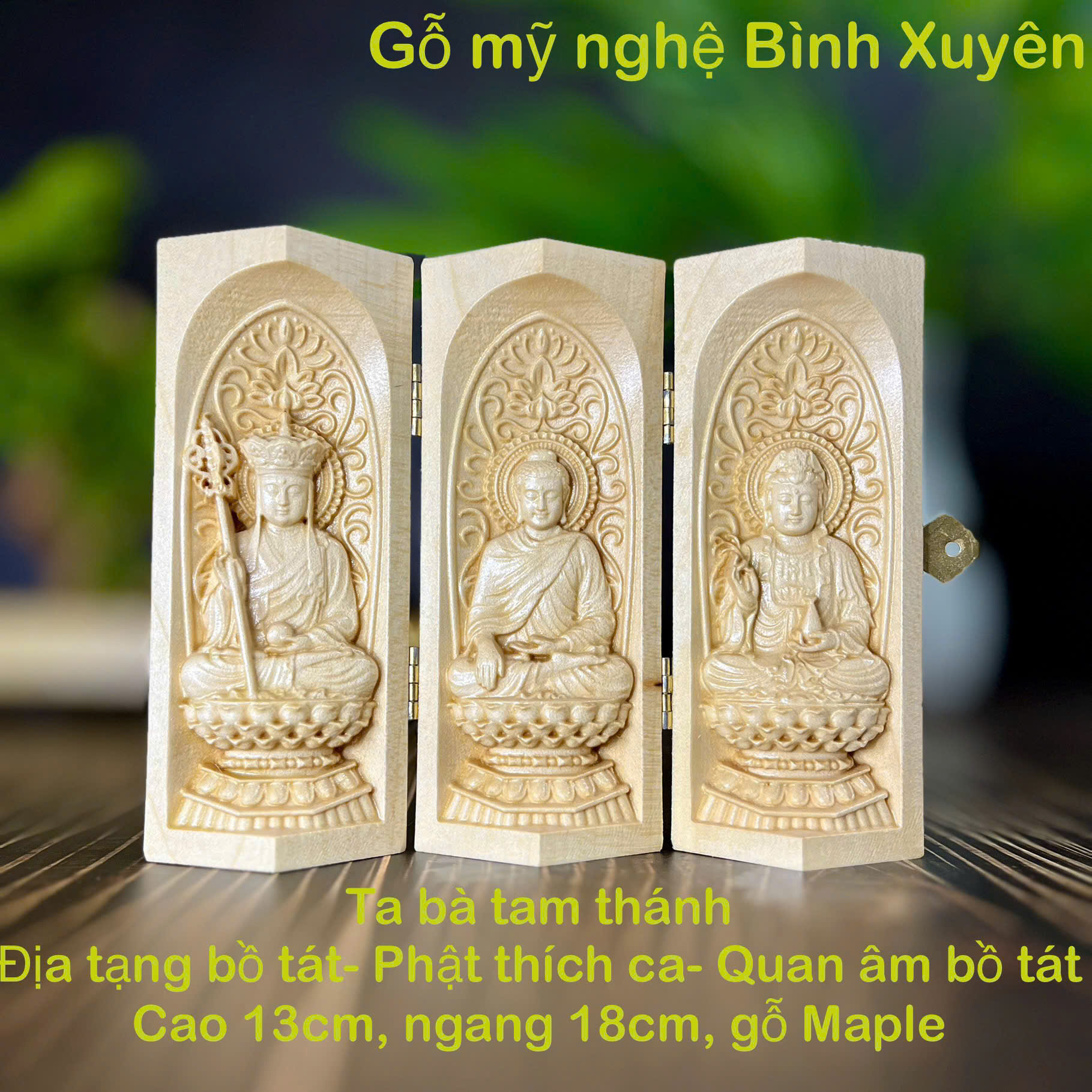 BỘ TƯỢNG ĐỊA TẠNG BỒ TÁT-PHẬT THÍCH CA-QUAN ÂM BỒ TÁT CAO 13CM, GỖ MAPLE