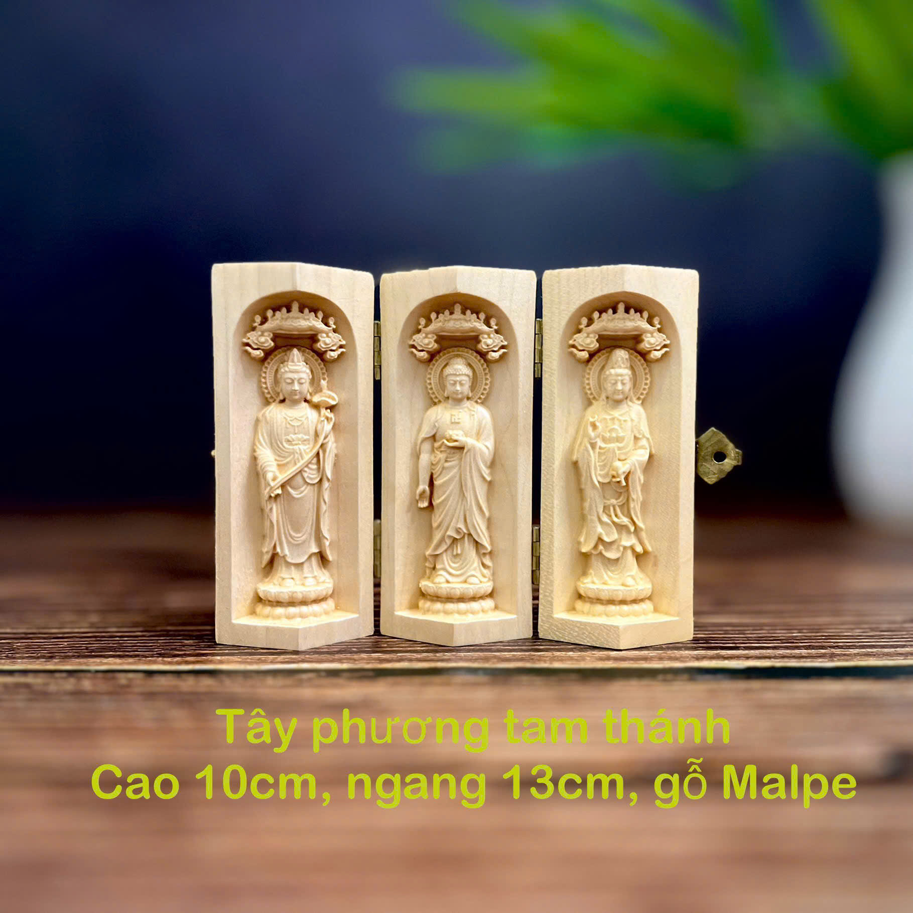 GỖ MAPLE 10CM, BỘ TÂY PHƯƠNG TAM THÁNH ĐẠI THẾ CHÍ - ADIDA - QUAN ÂM