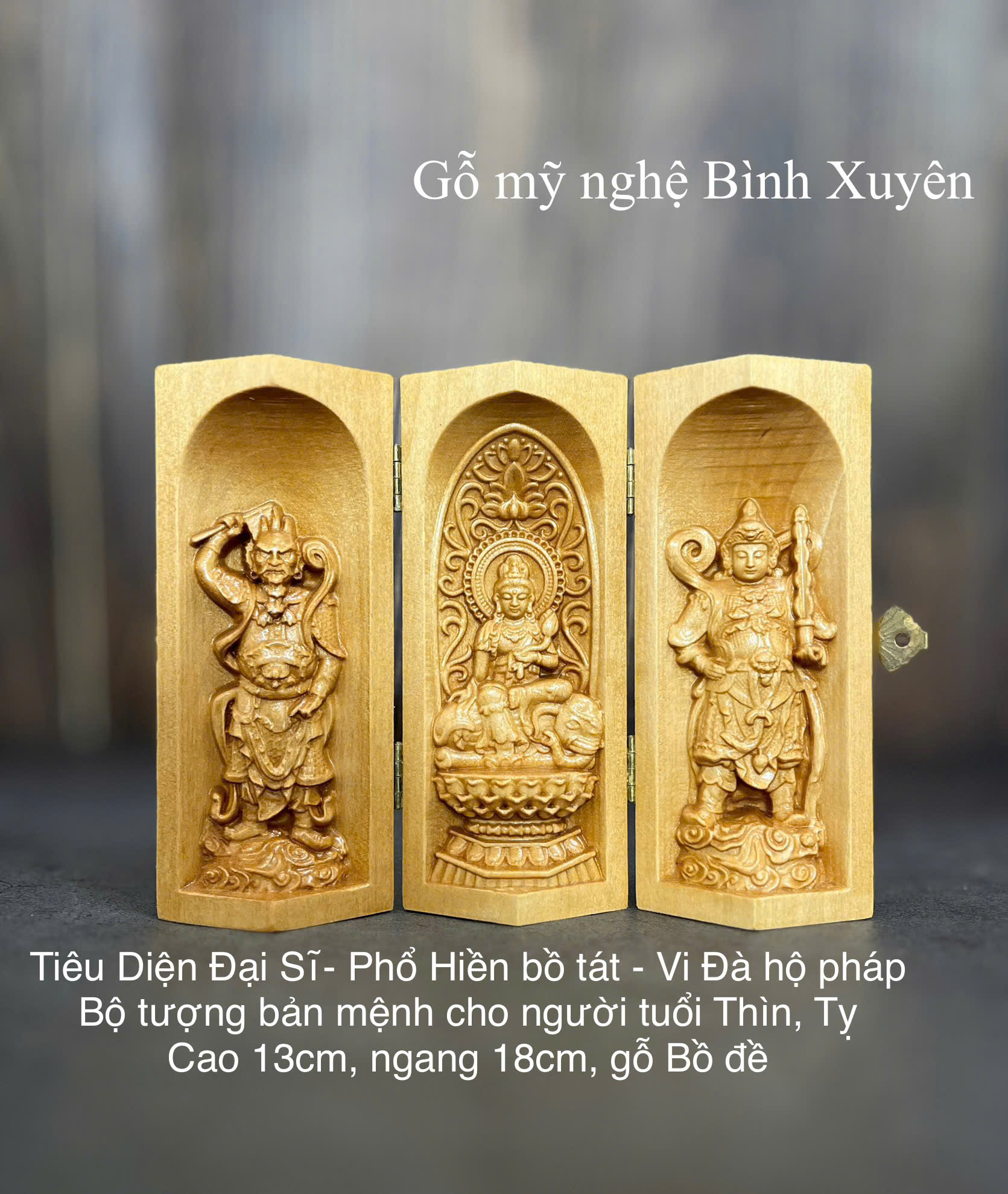 Bộ tượng Phổ Hiền Bồ Tát - Bản mệnh cho người tuổi Thìn, Tỵ, cao 13cm, gỗ Bồ Đề