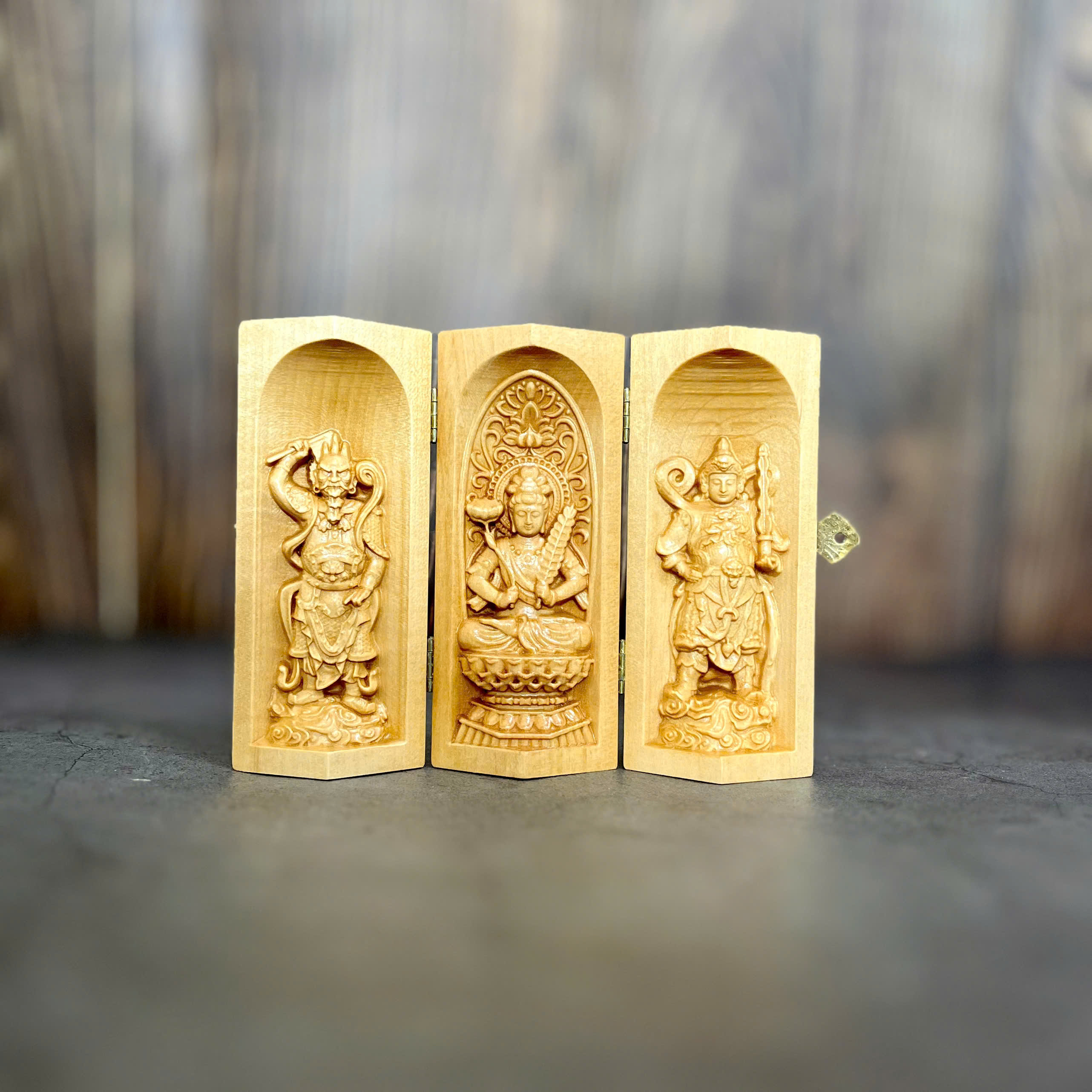 Bộ tượng Hư Không Tạng Bồ Tát - Bản mệnh cho người tuổi Sửu, Dần, cao 13cm, gỗ Bồ Đề