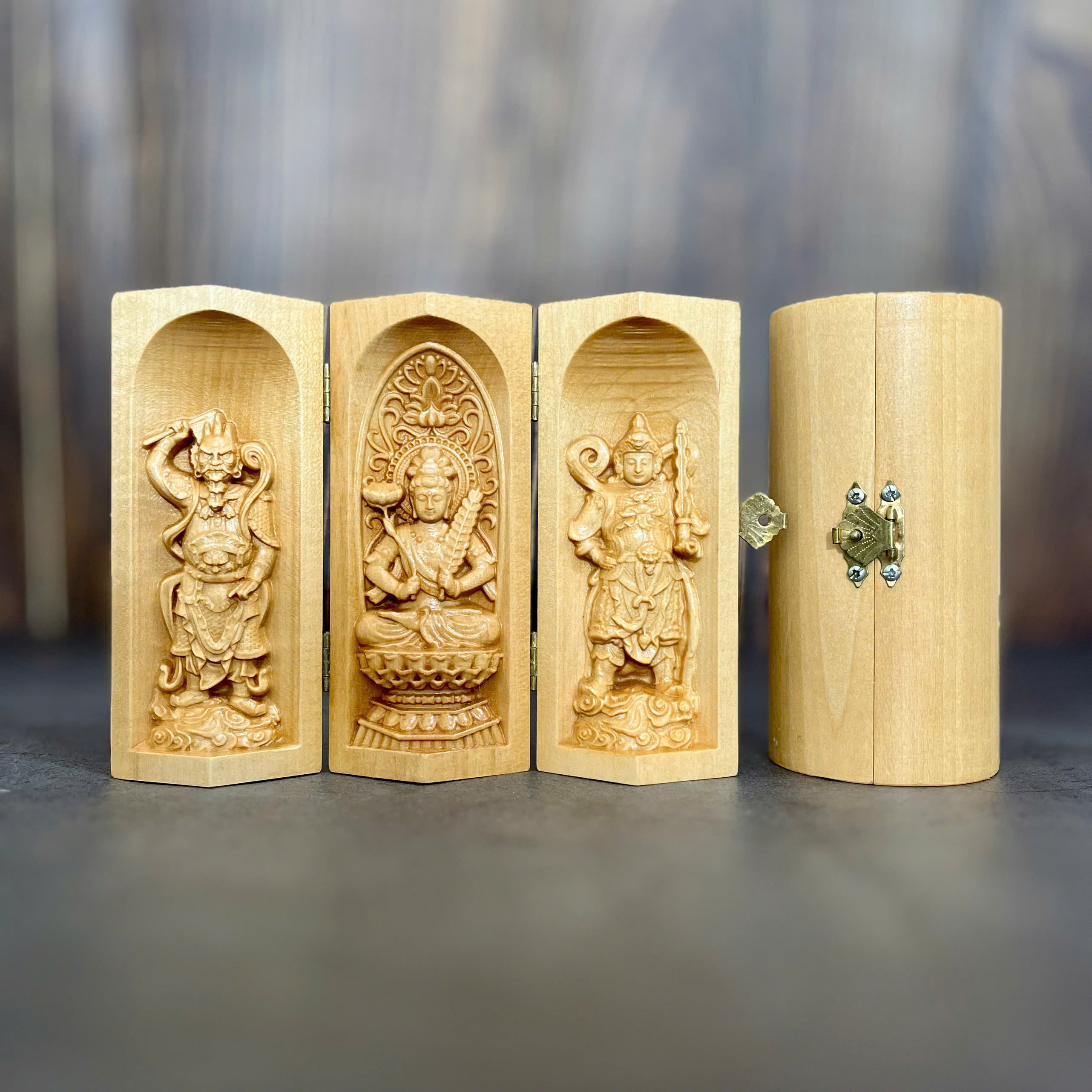 Bộ tượng Hư Không Tạng Bồ Tát - Bản mệnh cho người tuổi Sửu, Dần, cao 13cm, gỗ Bồ Đề