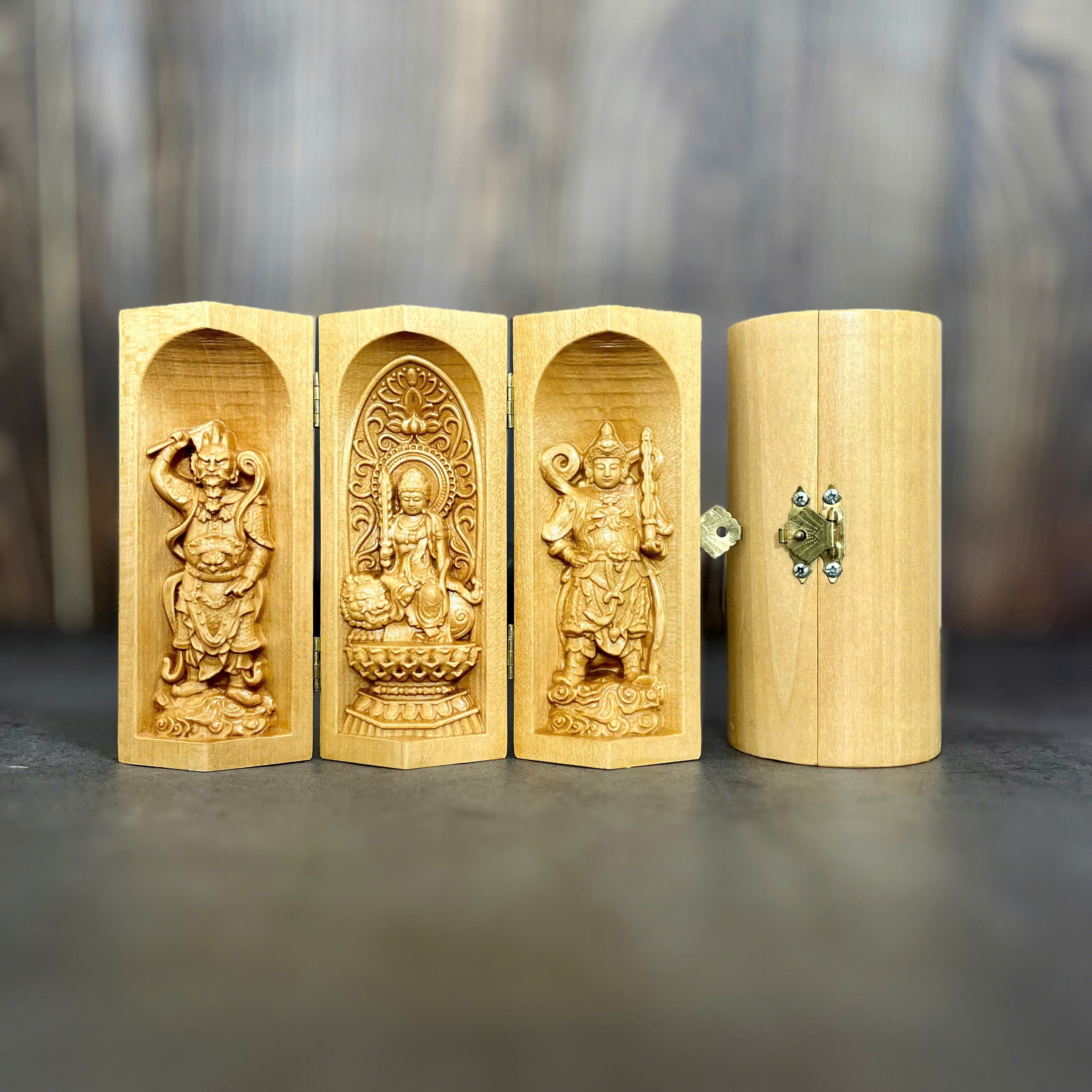 Bộ tượng Văn Thù Sự Lợi Bồ Tát - Bản mệnh cho người tuổi Mẹo, cao 13cm, gỗ Bồ Đề