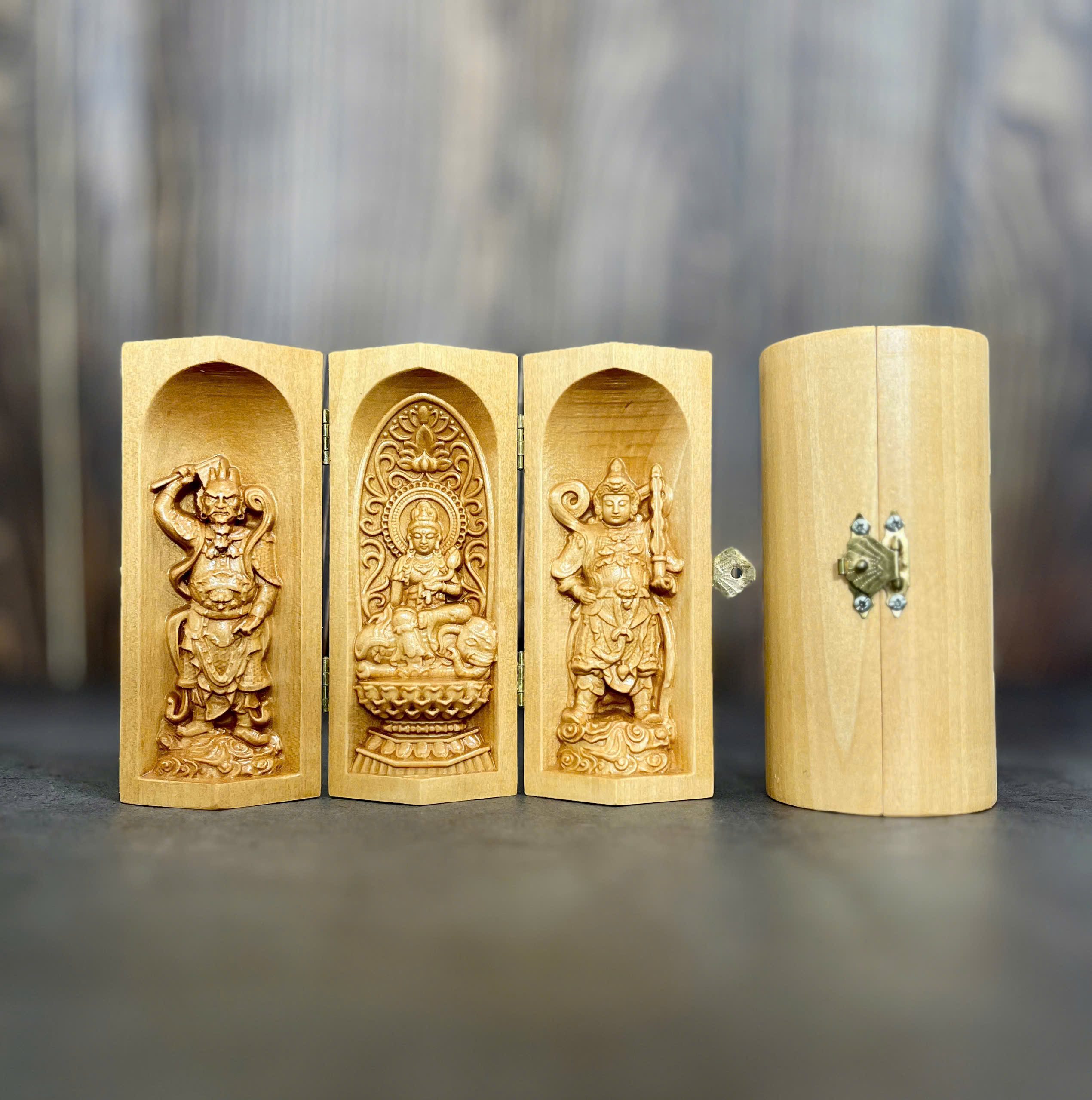 Bộ tượng Phổ Hiền Bồ Tát - Bản mệnh cho người tuổi Thìn, Tỵ, cao 13cm, gỗ Bồ Đề