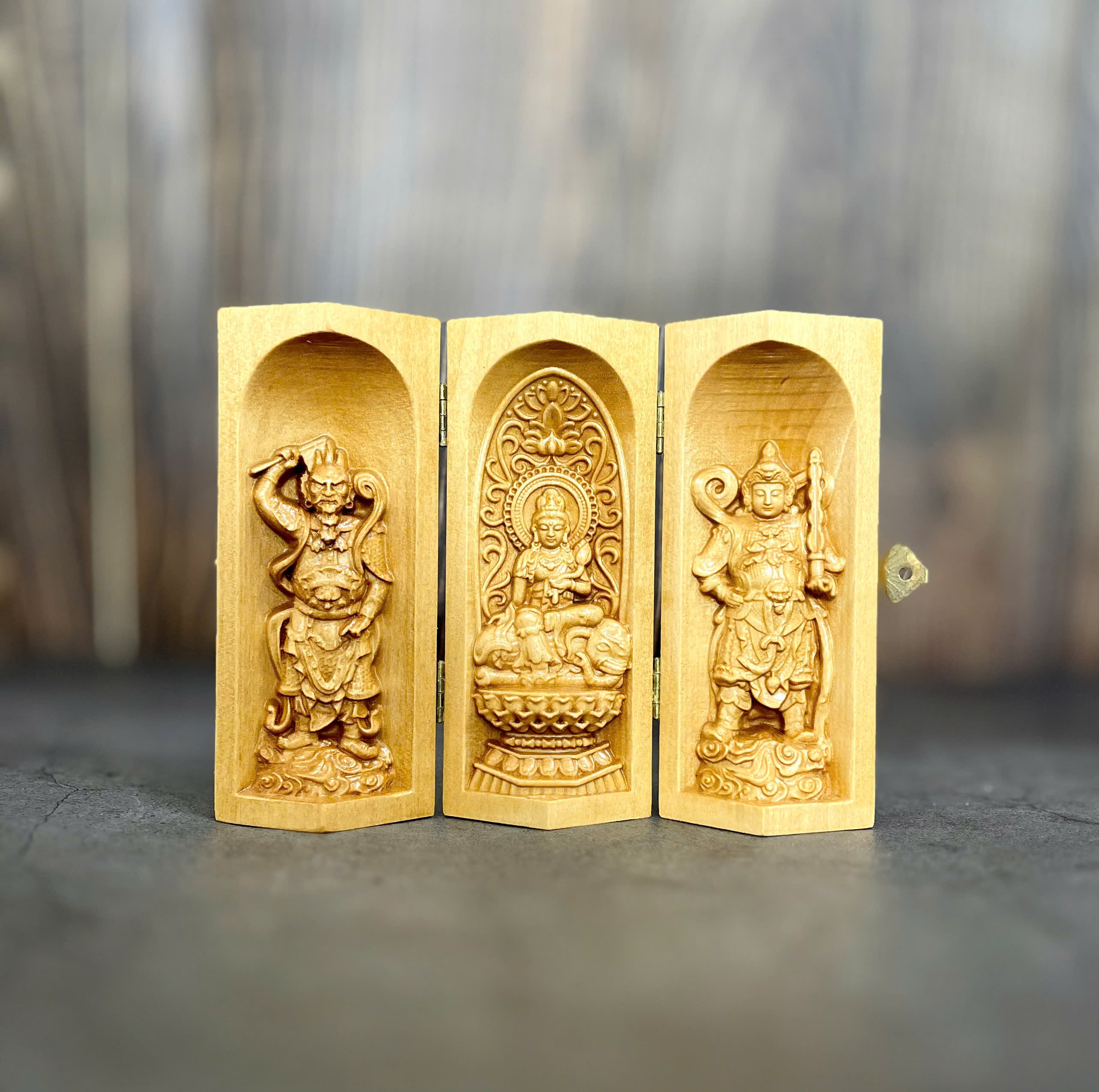 Bộ tượng Phổ Hiền Bồ Tát - Bản mệnh cho người tuổi Thìn, Tỵ, cao 13cm, gỗ Bồ Đề