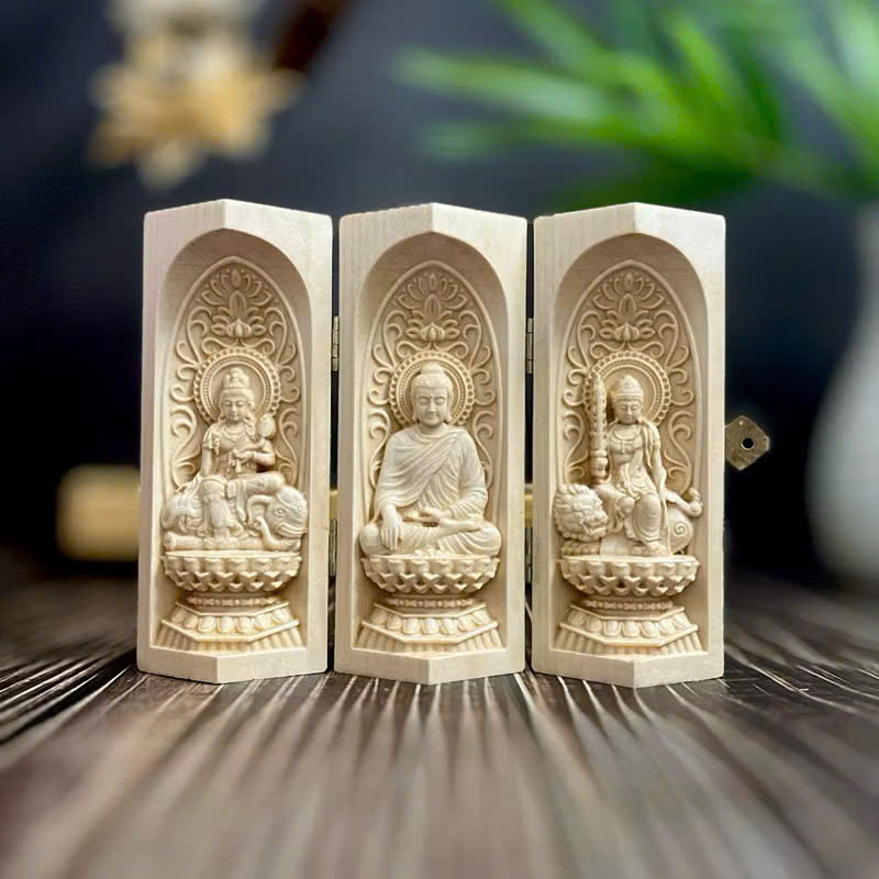 TƯỢNG PHỔ HIỀN BỒ TÁT-PHẬT THÍCH CA-VĂN THÙ BỒ TÁT, CAO 13CM, GỖ MAPLE