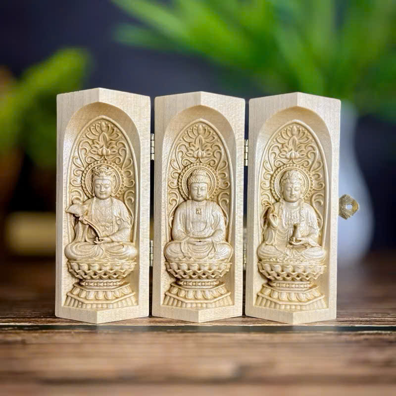 BỘ TƯỢNG TÂY PHƯƠNG TAM THÁNH CAO 13CM, GỖ MAPLE
