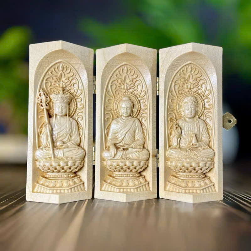 BỘ TƯỢNG ĐỊA TẠNG BỒ TÁT-PHẬT THÍCH CA-QUAN ÂM BỒ TÁT CAO 13CM, GỖ MAPLE