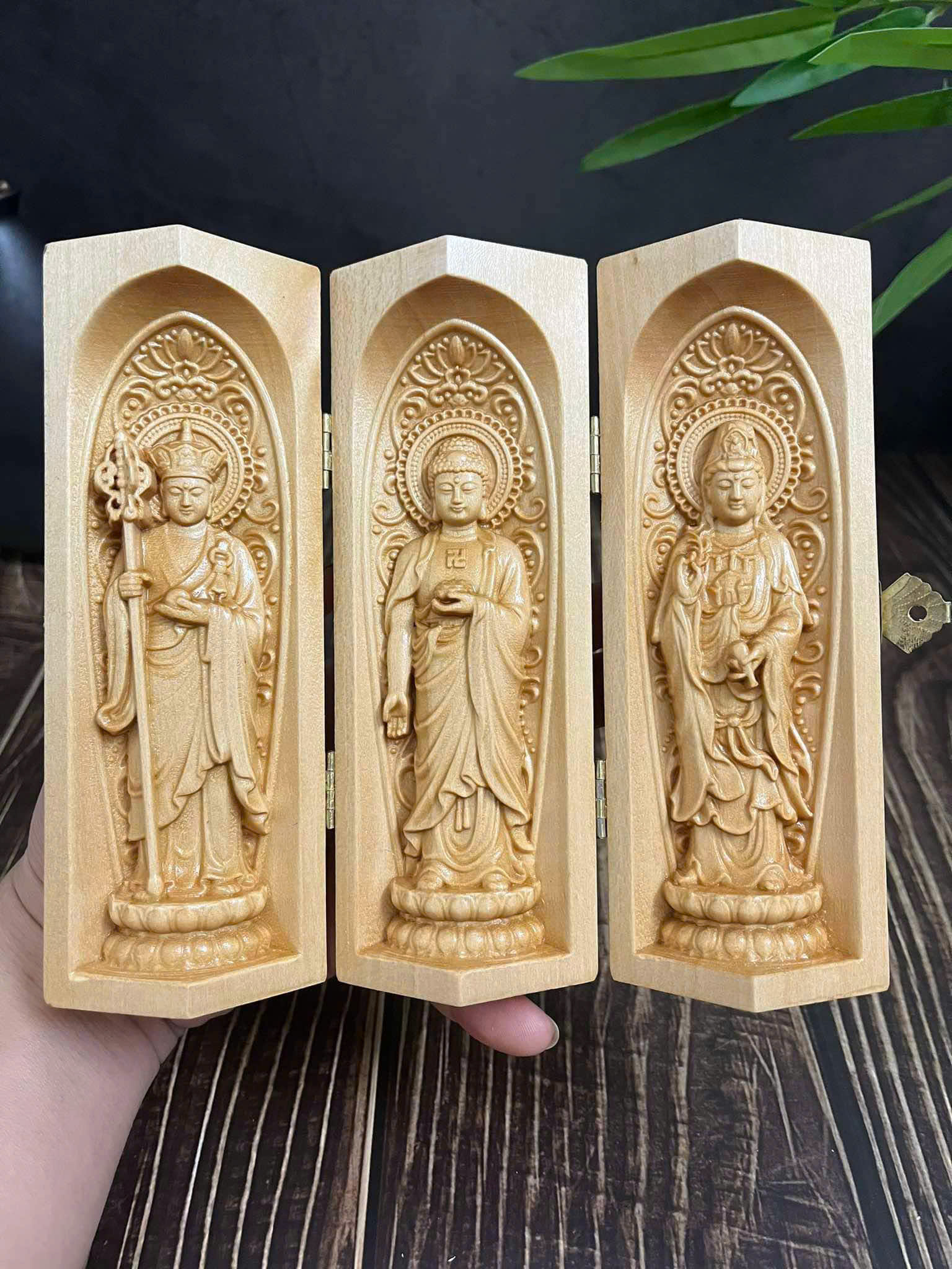 GỖ BỒ ĐỀ 15CM : BỘ TƯỢNG CẦU AN ĐỊA TẠNG - ADIDA - QUAN ÂM