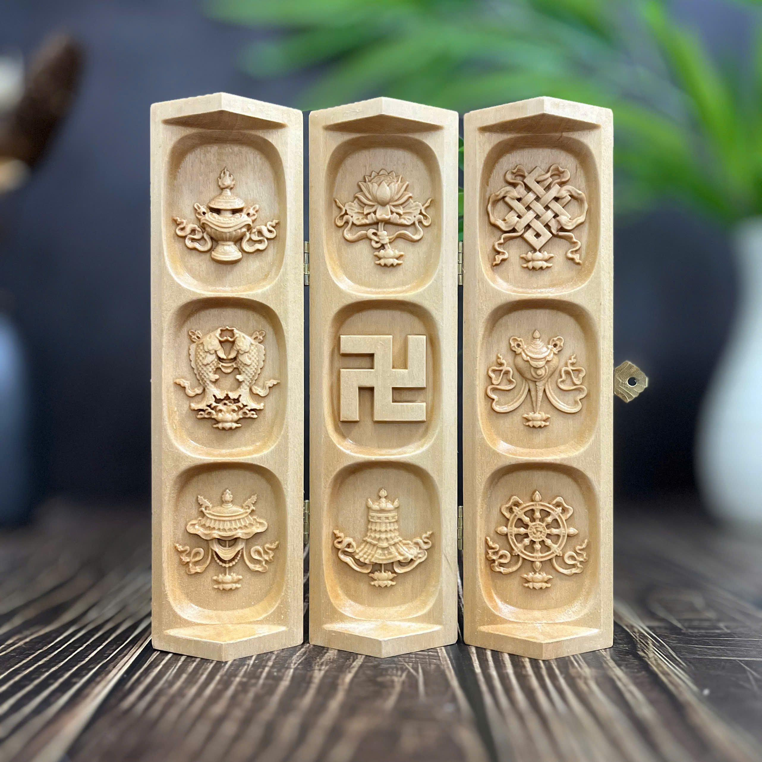 BỘ TƯỢNG BÁT BẢO CÁT TƯỜNG, CAO 20CM, GỖ BỒ ĐỀ