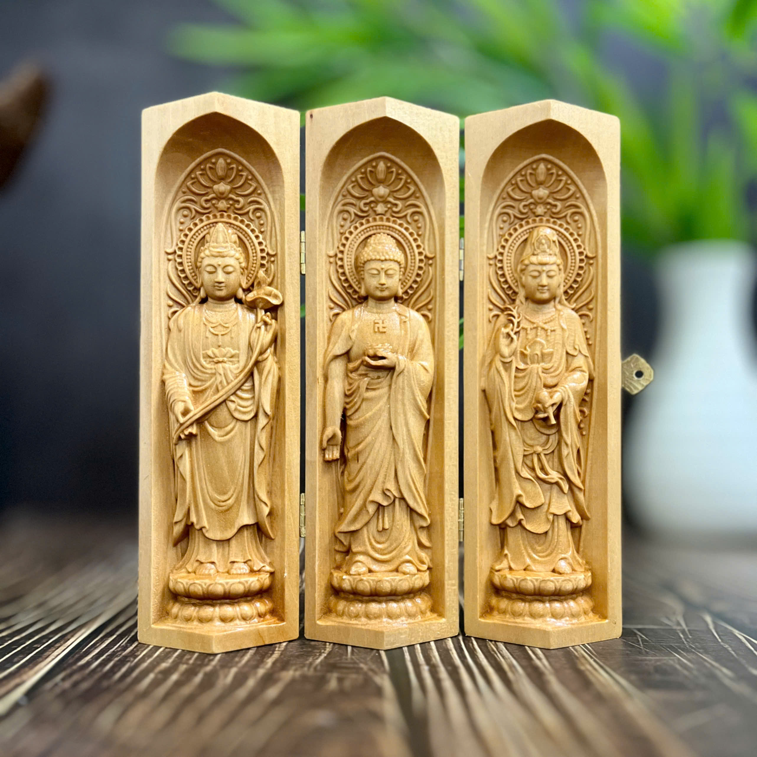 BỘ TƯỢNG TÂY PHƯƠNG TAM THÁNH CAO 20CM, GỖ BỒ ĐỀ