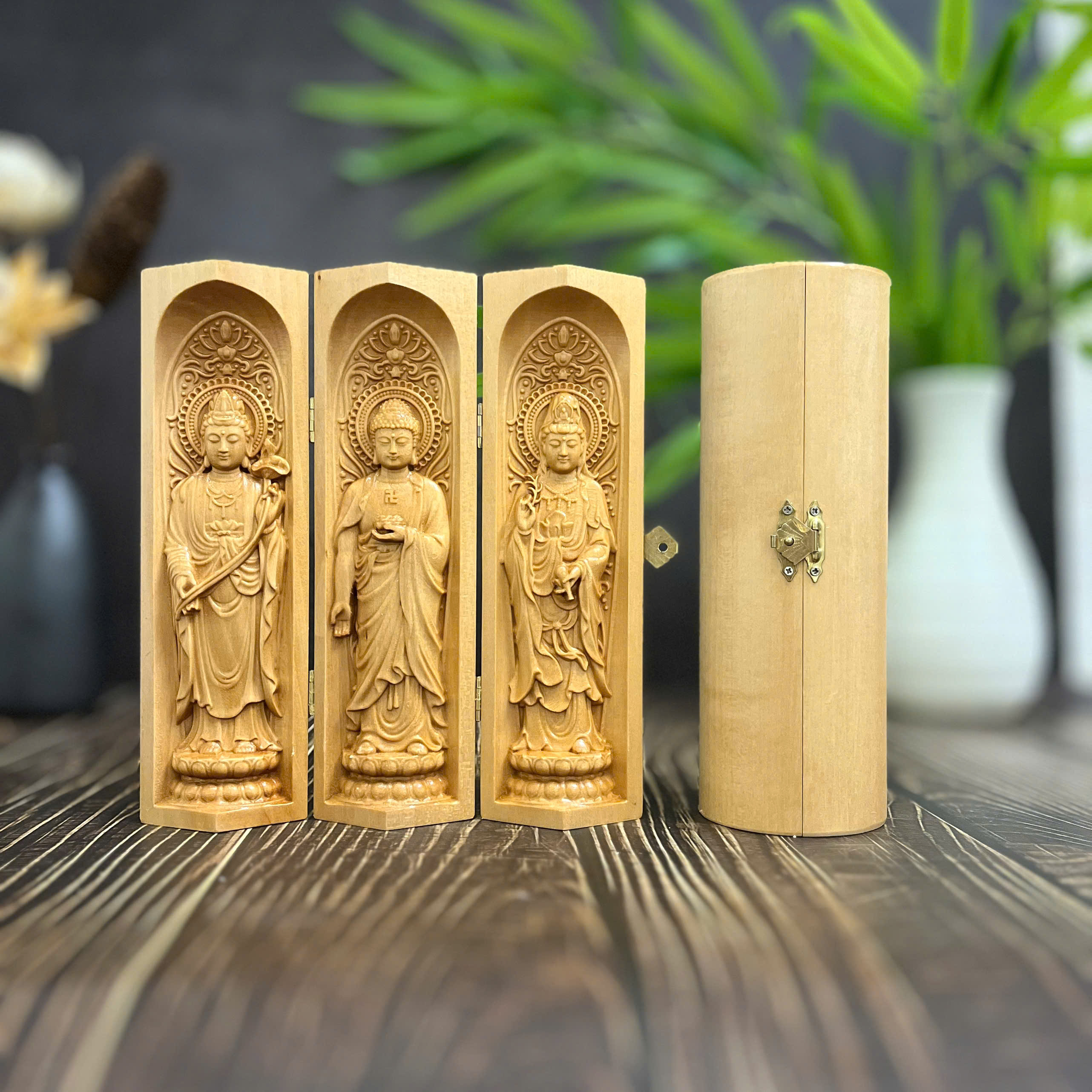 BỘ TƯỢNG TÂY PHƯƠNG TAM THÁNH CAO 20CM, GỖ BỒ ĐỀ