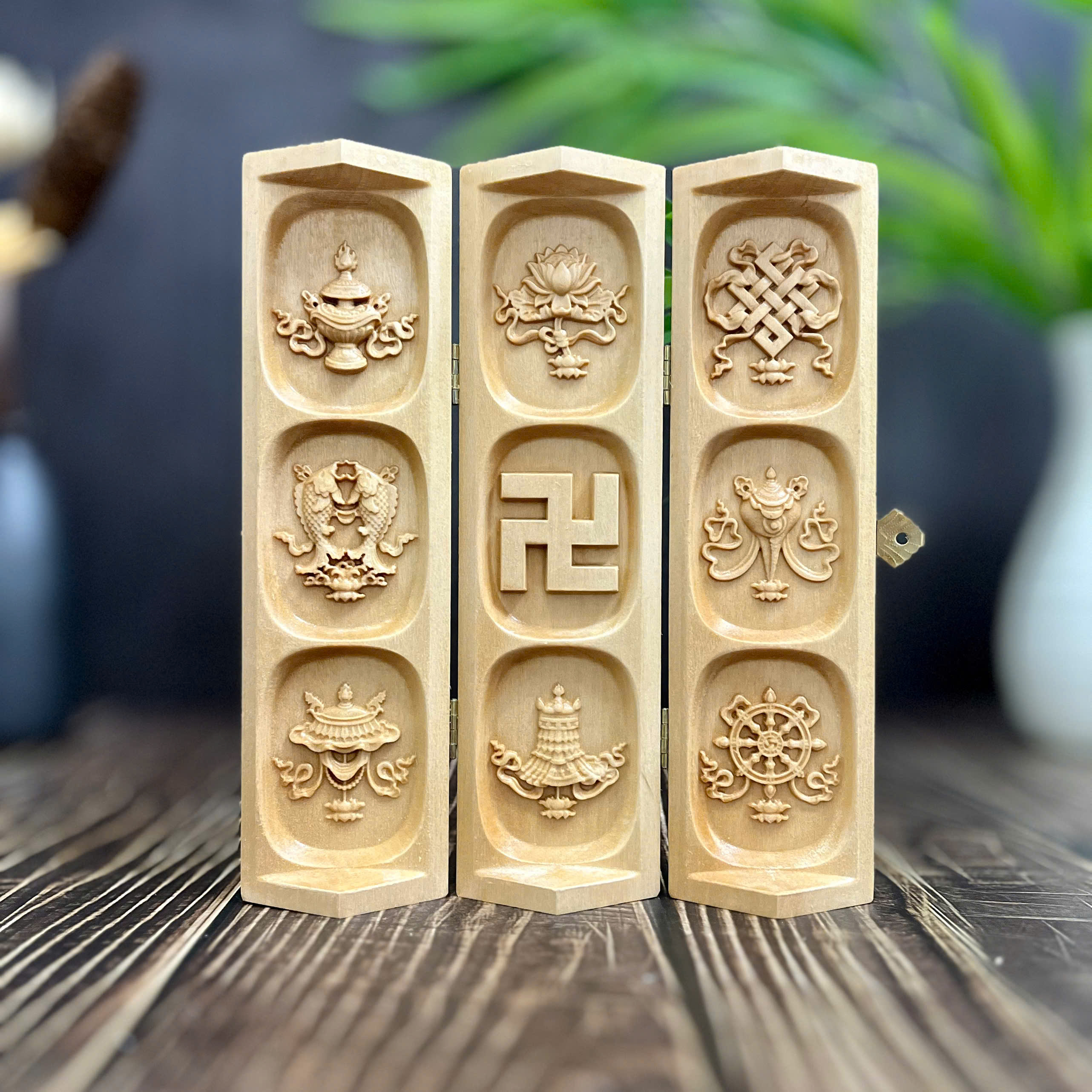 BỘ TƯỢNG BÁT BẢO CÁT TƯỜNG, CAO 20CM, GỖ BỒ ĐỀ