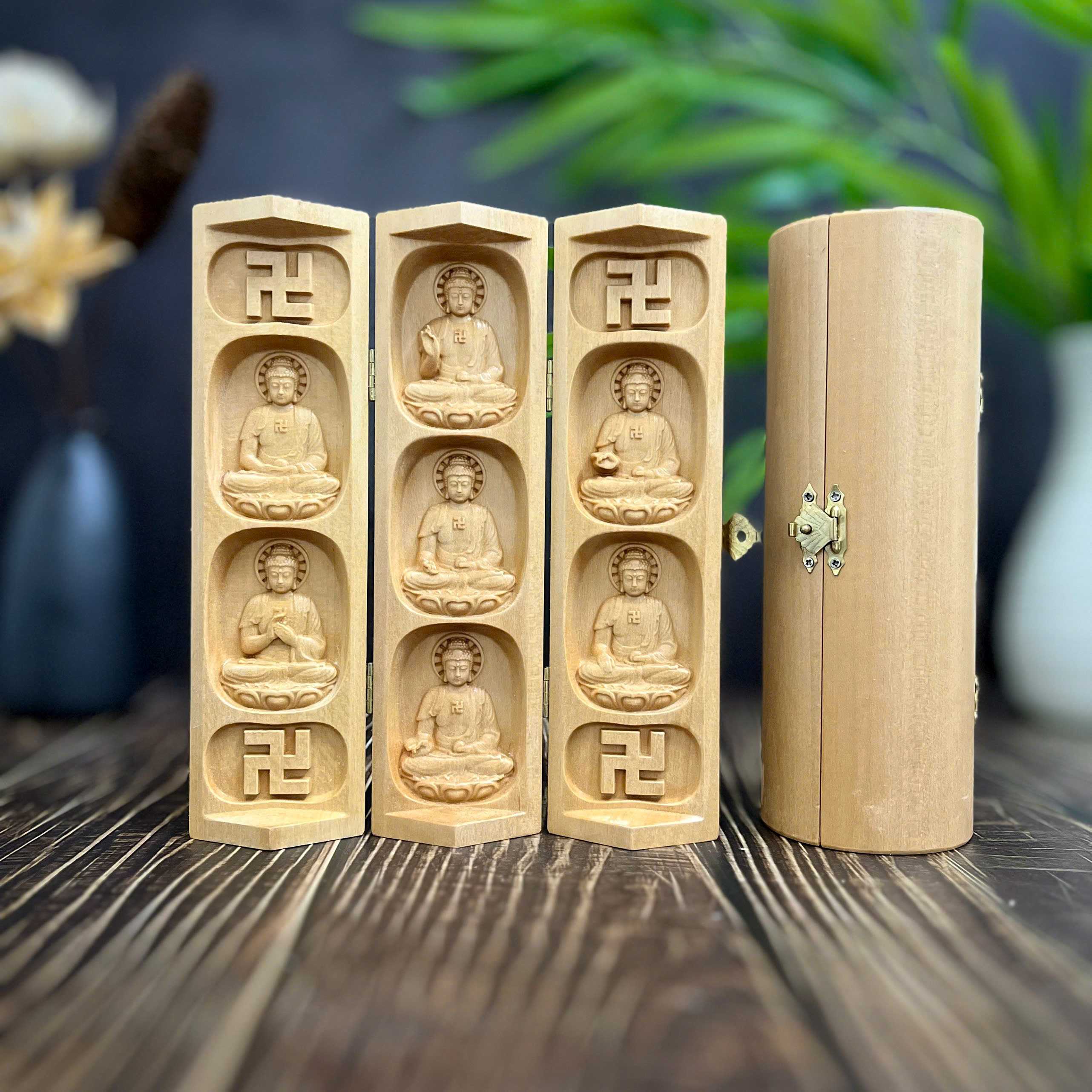 BỘ TƯỢNG THẤT PHẬT DƯỢC SƯ CAO 20CM, GỖ BỒ ĐỀ