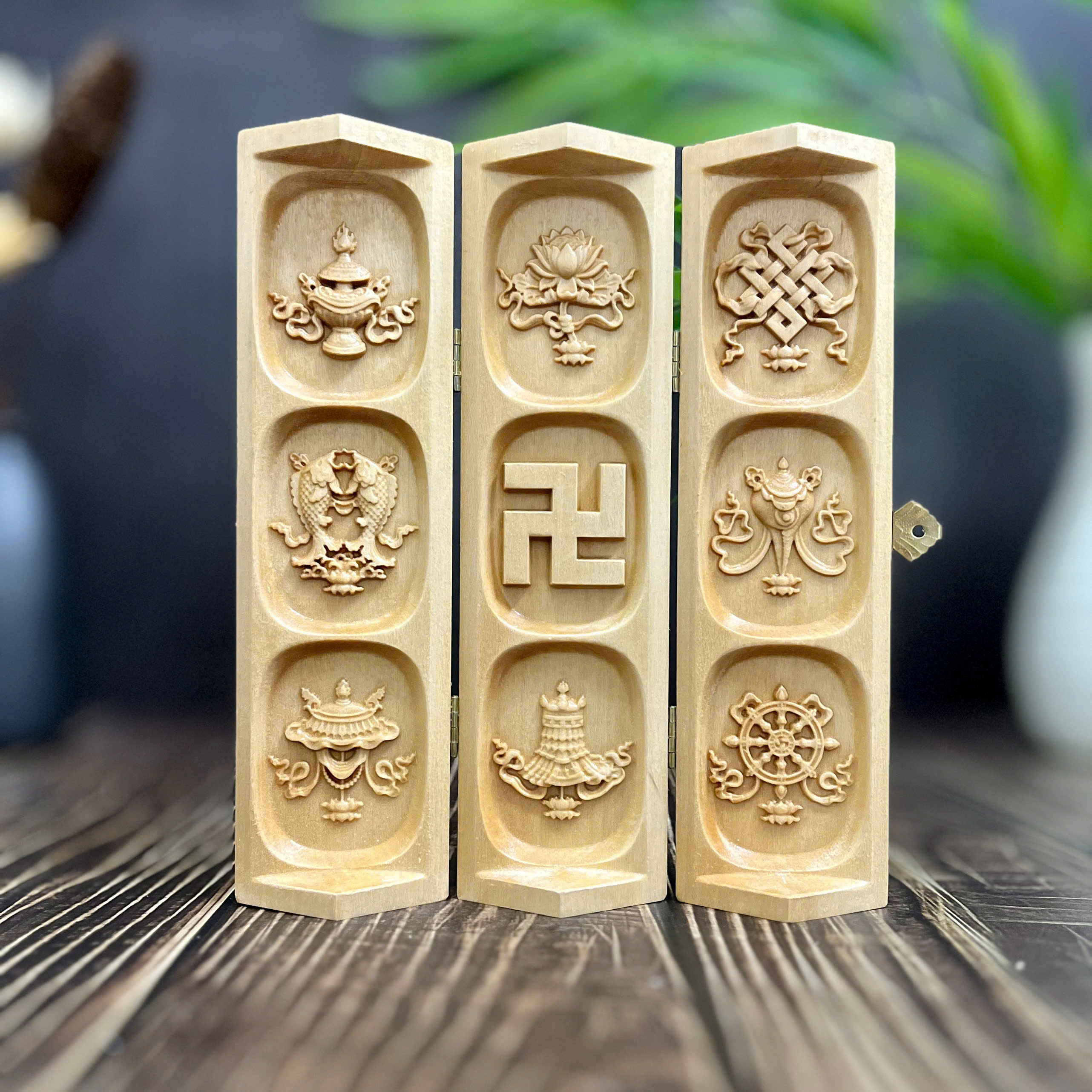 BỘ TƯỢNG BÁT BẢO CÁT TƯỜNG, CAO 20CM, GỖ BỒ ĐỀ