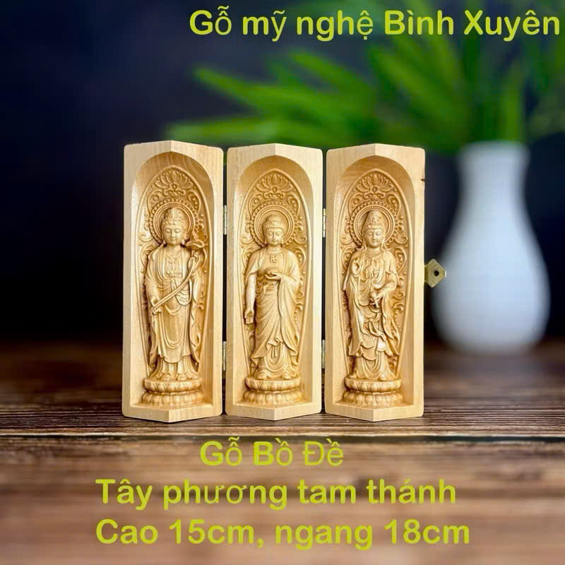 GỖ BỒ ĐỀ 15CM : TÂY PHƯƠNG TAM THÁNH ĐẠI THẾ CHÍ - ADIDA - QUAN ÂM