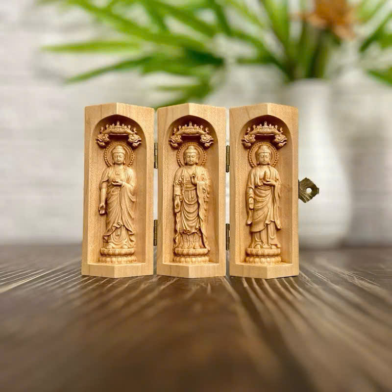 GỖ MAPLE 10CM, BỘ HOÀNH TAM THÁNH ADIDA - THÍCH CA - DƯỢC SƯ