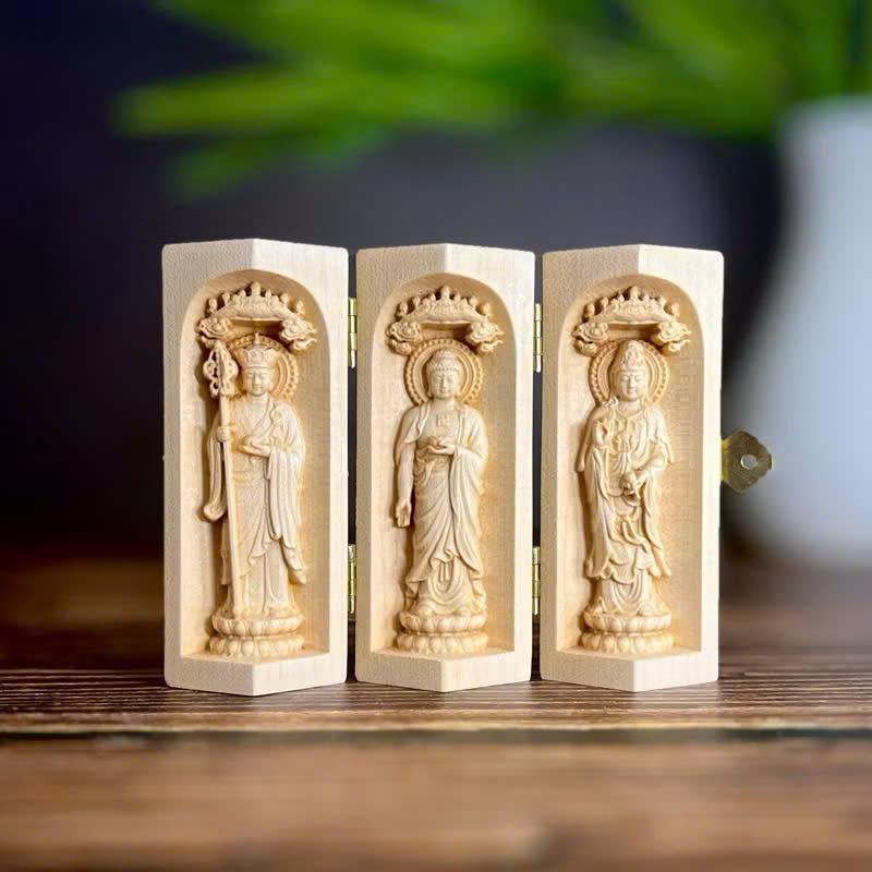 GỖ MAPLE 10CM, BỘ TƯỢNG CẦU AN ĐỊA TẠNG - ADIDA - QUAN ÂM