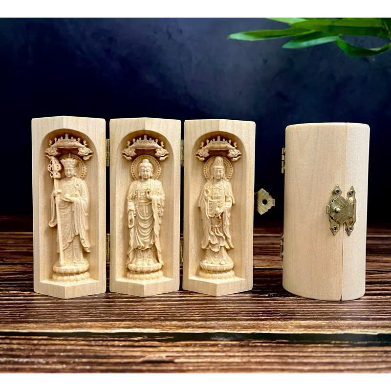 GỖ MAPLE 10CM, BỘ TA BÀ TAM THÁNH ĐỊA TẠNG - THICH CA - QUAN ÂM