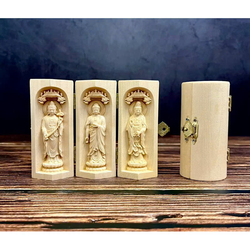 GỖ MAPLE 10CM, BỘ TÂY PHƯƠNG TAM THÁNH ĐẠI THẾ CHÍ - ADIDA - QUAN ÂM