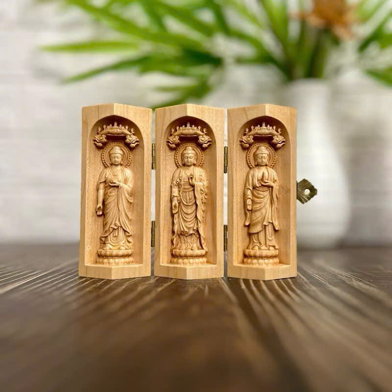 GỖ MAPLE 10CM, BỘ HOÀNH TAM THÁNH ADIDA - THÍCH CA - DƯỢC SƯ