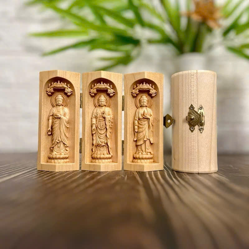 GỖ MAPLE 10CM, BỘ HOÀNH TAM THÁNH ADIDA - THÍCH CA - DƯỢC SƯ