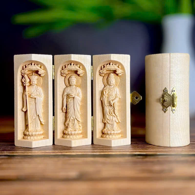 GỖ MAPLE 10CM, BỘ TƯỢNG CẦU AN ĐỊA TẠNG - ADIDA - QUAN ÂM