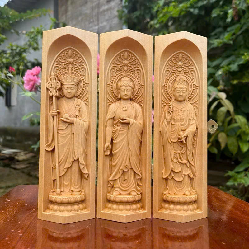 GỖ BỒ ĐỀ 20 CM : BỘ TƯỢNG CẦU AN ĐỊA TẠNG - ADIDA - QUAN ÂM