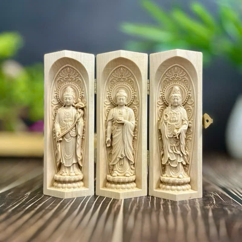 BỘ TƯỢNG TÂY PHƯƠNG TAM THÁNH CAO 15CM, GỖ MAPLE