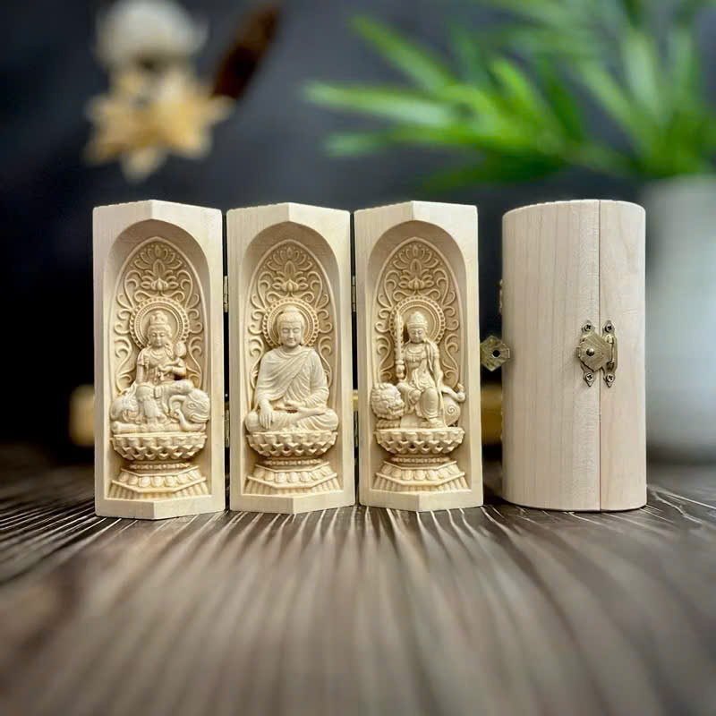 TƯỢNG PHỔ HIỀN BỒ TÁT-PHẬT THÍCH CA-VĂN THÙ BỒ TÁT, CAO 13CM, GỖ MAPLE