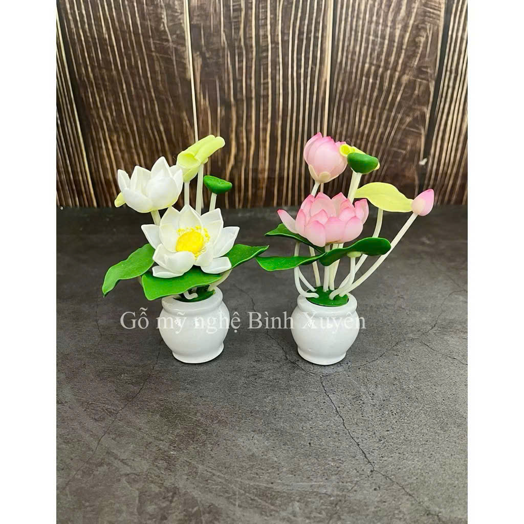 Combo Liên Hoa Tâm Phật gồm đôn gỗ me tây, Bộ tượng Đông Phương Tam Thánh 15cm, gỗ Maple