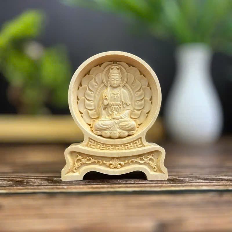 Tượng mẹ quan âm chạm 2 mặt giống nhau để ô tô, cao 12cm, gỗ Maple