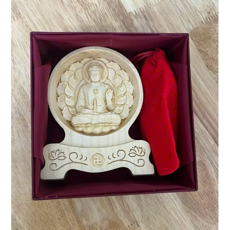 Tượng Phật Dược Sư chạm 2 mặt giống nhau để ô tô, cao 12cm, gỗ Maple