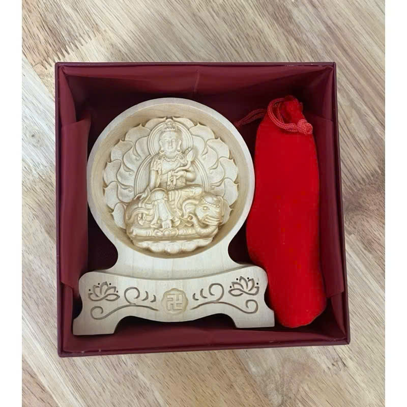 Tượng Phổ Hiền Bồ Tát - Bản mệnh cho người tuổi Thìn, Tỵ chạm 2 mặt giống nhau để ô tô, cao 12cm, gỗ Maple