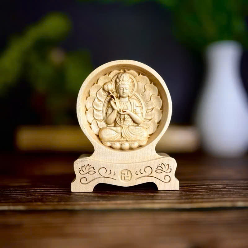 Tượng Đại Thế Chí Bồ Tát - bản mệnh cho người tuổi Ngọ, cao 12cm,  chạm 2 mặt giống nhau để ô tô, gỗ Maple,