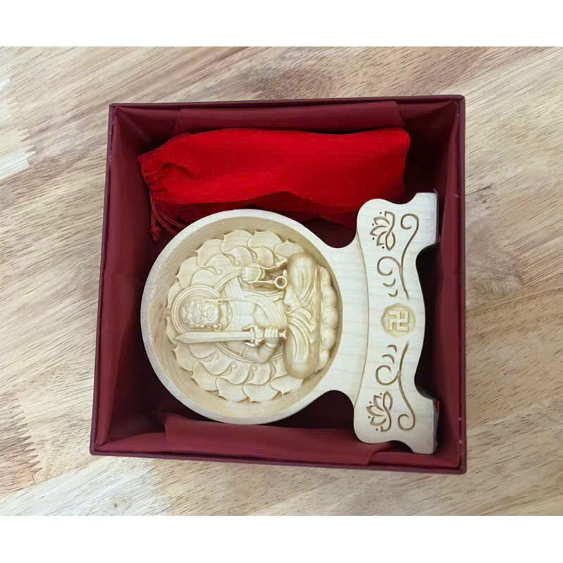 Tượng Bất Động Minh Vương - Bản mệnh cho người tuổi Dậu, cao 12cm, chạm 2 mặt giống nhau để ô tô, gỗ Maple