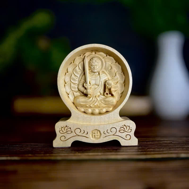 Tượng Bất Động Minh Vương - Bản mệnh cho người tuổi Dậu, cao 12cm, chạm 2 mặt giống nhau để ô tô, gỗ Maple