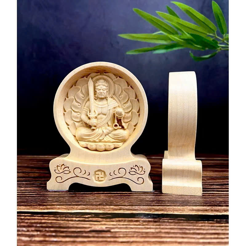 Tượng Bất Động Minh Vương - Bản mệnh cho người tuổi Dậu, cao 12cm, chạm 2 mặt giống nhau để ô tô, gỗ Maple