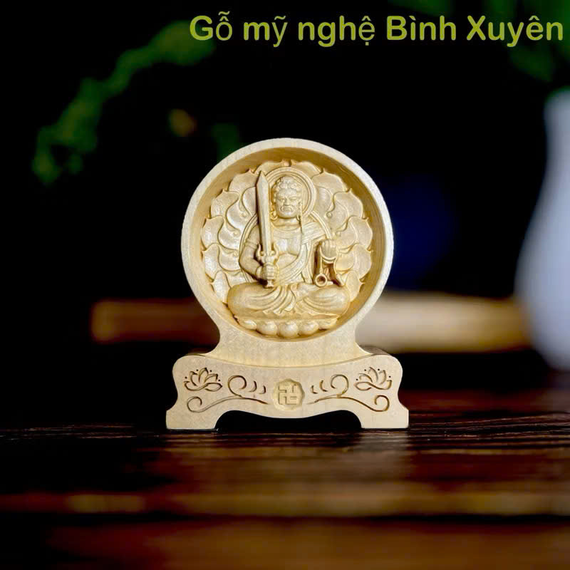 Tượng Bất Động Minh Vương - Bản mệnh cho người tuổi Dậu, cao 12cm, chạm 2 mặt giống nhau để ô tô, gỗ Maple