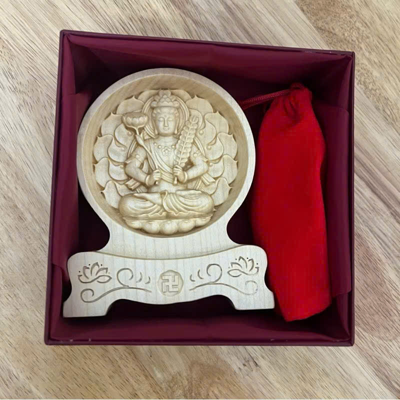 Tượng Hư Không Tạng Bồ Tát - bản mệnh cho người tuổi Sửu, Dần, cao 12cm, gỗ Maple, chạm 2 mặt giống nhau để ô tô