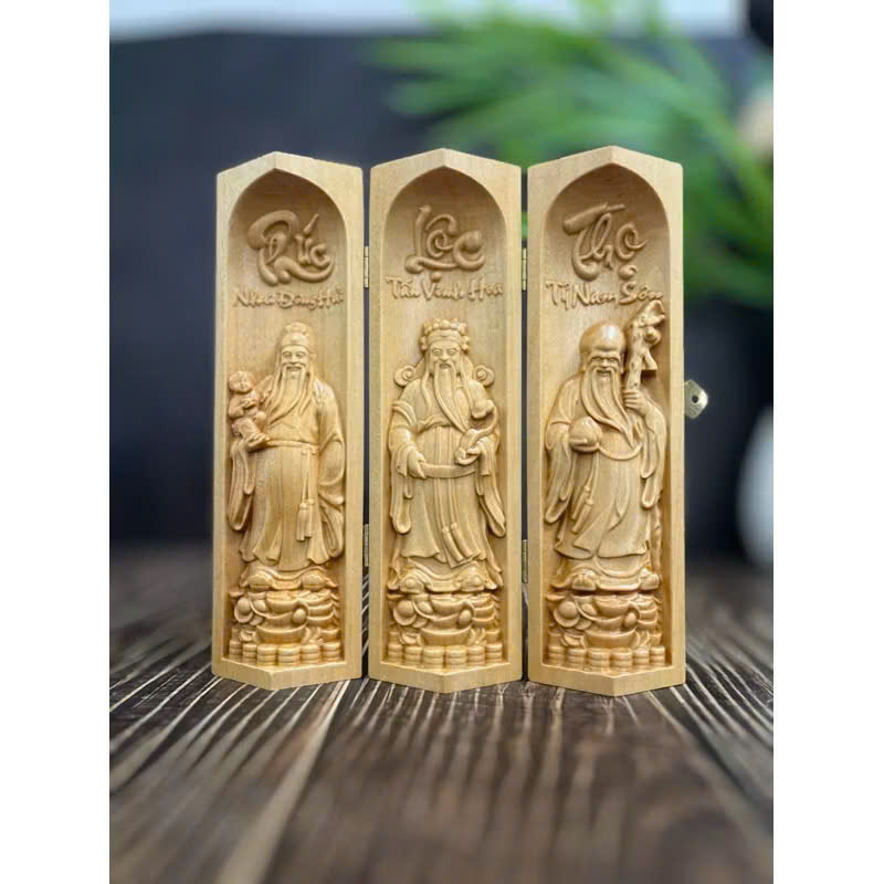 GỖ BỒ ĐỀ 20CM : BỘ TƯỢNG PHÚC - LỘC - THỌ